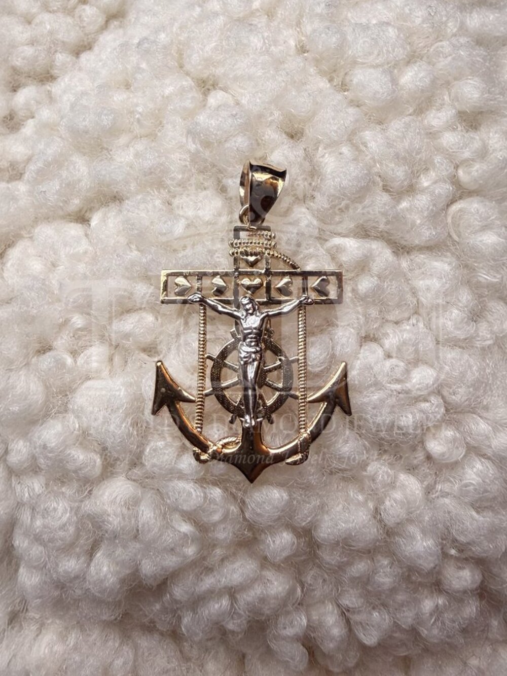 14K Two Tone Gold Mariner Cross Pendant